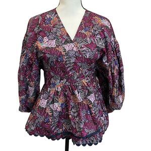 Kika Vargas x Target Purple Floral Cotton Coral Reef Scallop Edge Wrap Top